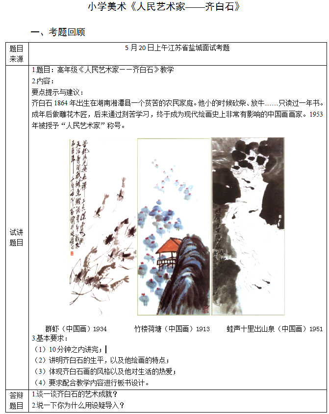 2018上半年小學美術教師資格證面試真題(第三批)考題回顧2