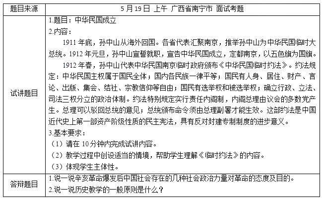 2018上半年高中歷史教師資格證面試真題(第一批)考題回顧2
