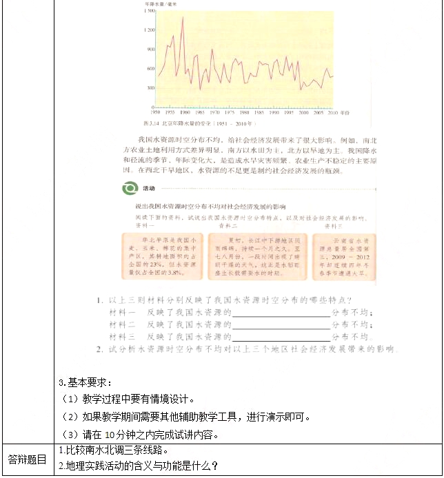 2018上半年初中地理教師資格證面試真題(第二批)考題回顧3